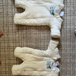 White Baby Sleep Sacks with Blue Logo